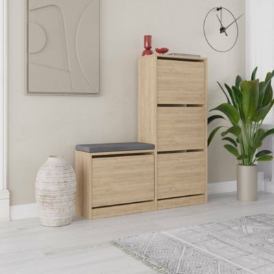 Meuble à chaussures Velma, Meuble à chaussures, Armoire d'entrée polyvalente, Rangement pour chaussures, 105x26 h119 cm, Chêne