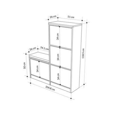 Meuble à chaussures Velma, Meuble à chaussures, Armoire d'entrée polyvalente, Rangement pour chaussures, 105x26 h119 cm, Chêne