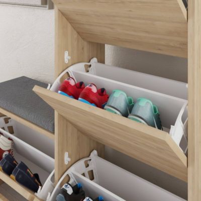 Meuble à chaussures Velma, Meuble à chaussures, Armoire d'entrée polyvalente, Rangement pour chaussures, 105x26 h119 cm, Chêne