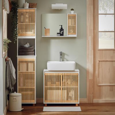 Meuble Colonne Armoire de Salle de Bain avec 2 portes, 1 compartiment, BZR127-W, SoBuy