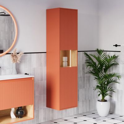 Meuble Colonne Armoire suspendue Abricot mat MDF 42x170x35cm (LxHxP), Charnières flexibles gauche/droite - BELDIVO