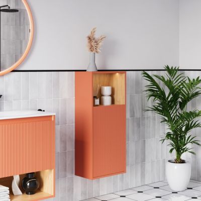 Meuble Colonne Armoire suspendue Abricot mat MDF 42x95x24cm (LxHxP), Charnières flexibles gauche/droite - BELDIVO