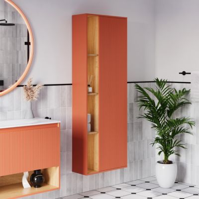 Meuble Colonne Armoire suspendue Abricot mat MDF 60x24x170cm (LxHxP), Charnières flexibles gauche/droite - BELDIVO