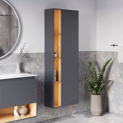 Meuble Colonne Armoire suspendue Anthracite mat MDF 60x24x170cm (LxHxP), Charnières flexibles gauche/droite - BELDIVO