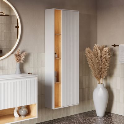 Meuble Colonne Armoire suspendue Blanc mat MDF 60x24x170cm (LxHxP), Charnières flexibles gauche/droite - BELDIVO