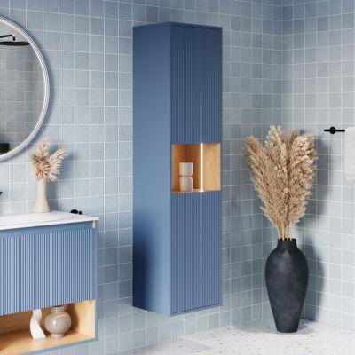Meuble Colonne Armoire suspendue Bleu azur mat MDF 42x170x35cm (LxHxP), Charnières flexibles gauche/droite - BELDIVO