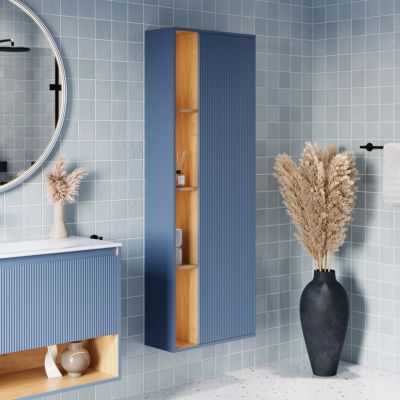 Meuble Colonne Armoire suspendue Bleu azur mat MDF 60x24x170cm (LxHxP), Charnières flexibles gauche/droite - BELDIVO