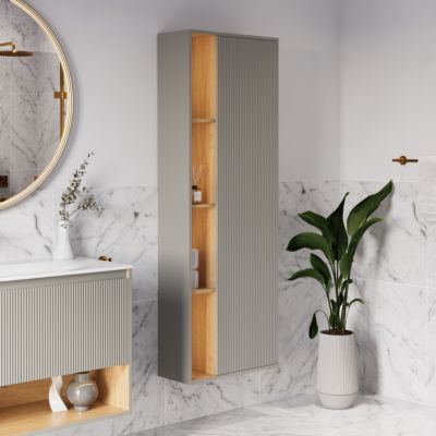 Meuble Colonne Armoire suspendue Gris soie mat MDF 60x24x170cm (LxHxP), Charnières flexibles gauche/droite - BELDIVO