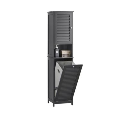 Meuble Colonne de Salle de Bain, 1 Porte, 1 Tiroir et 1 Panier à Linge, BZR124-DG, SoBuy