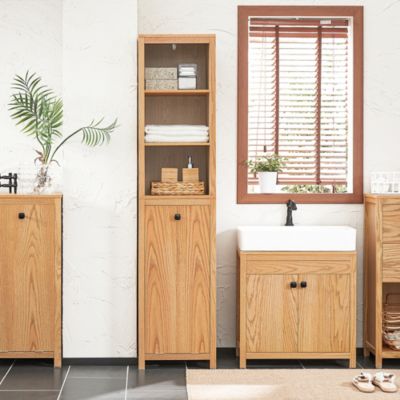 Meuble Colonne de Salle de Bain, Armoire Haute, 1 Panier à Linge, BZR95-N, SoBuy