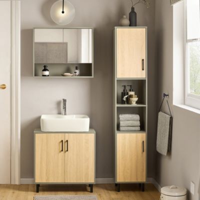 Meuble Colonne de Salle de Bain, Armoire Haute avec 2 portes, BZR131-NG, SoBuy