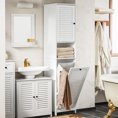 Meuble Colonne de Salle de Bain avec 1 Porte, 1 Tiroir, 1 Panier à Linge, BZR124-W, SoBuy