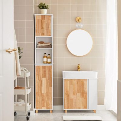 Meuble Colonne de Salle De Bain, avec 1 Porte et 1 Panier à Linge, BZR74-W, SoBuy