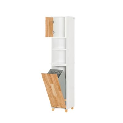 Meuble Colonne de Salle De Bain, avec 1 Porte et 1 Panier à Linge, BZR74-W, SoBuy