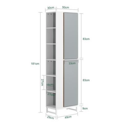 Meuble Colonne de Salle de Bain avec 2 Portes, 6 Compartiments Ouverts, BZR76-HG, SoBuy