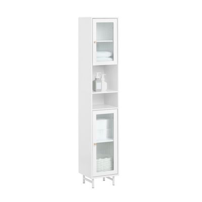 Meuble Colonne de Salle de Bain avec 2 Portes en Verre, 2 Compartiments BZR118-W, SoBuy