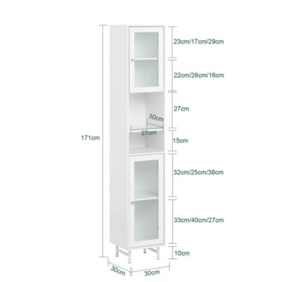 Meuble Colonne de Salle de Bain avec 2 Portes en Verre, 2 Compartiments BZR118-W, SoBuy