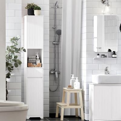 Meuble Colonne de Salle de Bain avec 2 Portes et 1 Tiror, BZR109-W, SoBuy