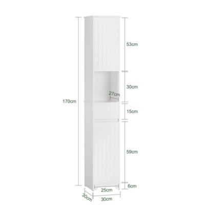 Meuble Colonne de Salle de Bain avec 2 Portes et 1 Tiror, BZR109-W, SoBuy