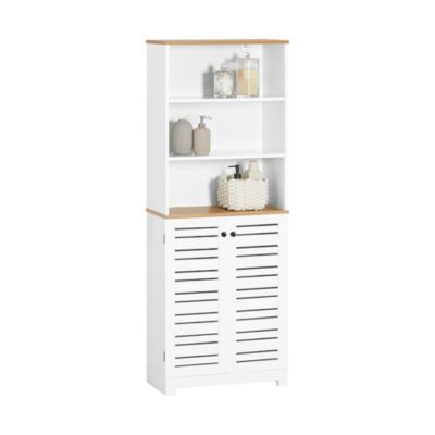 Meuble Colonne de Salle de Bain avec 3 Etagères et 2 Portes, BZR44-W, SoBuy