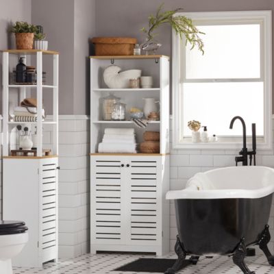 Meuble Colonne de Salle de Bain avec 3 Etagères et 2 Portes, BZR44-W, SoBuy
