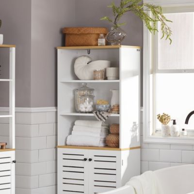 Meuble Colonne de Salle de Bain avec 3 Etagères et 2 Portes, BZR44-W, SoBuy