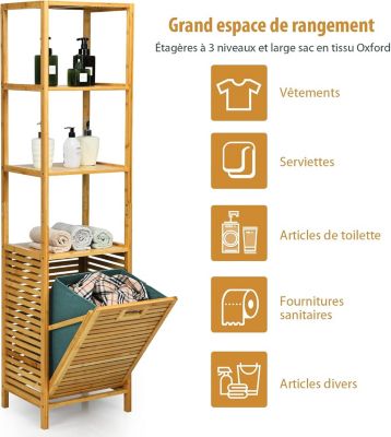 Meuble Colonne de Salle de Bain en Bamboo, Meuble de Rangement pour Salle de Bain, 40 x 33 x 160 cm, Naturel