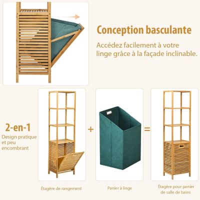 Meuble Colonne de Salle de Bain en Bamboo, Meuble de Rangement pour Salle de Bain, 40 x 33 x 160 cm, Naturel