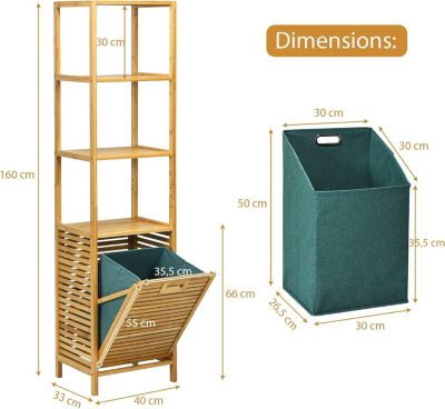 Meuble Colonne de Salle de Bain en Bamboo, Meuble de Rangement pour Salle de Bain, 40 x 33 x 160 cm, Naturel