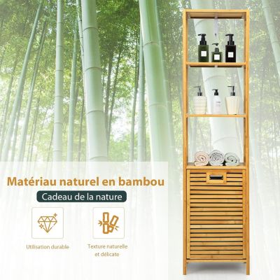 Meuble Colonne de Salle de Bain en Bamboo, Meuble de Rangement pour Salle de Bain, 40 x 33 x 160 cm, Naturel