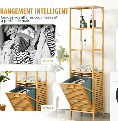 Meuble Colonne de Salle de Bain en Bamboo, Meuble de Rangement pour Salle de Bain, 40 x 33 x 160 cm, Naturel