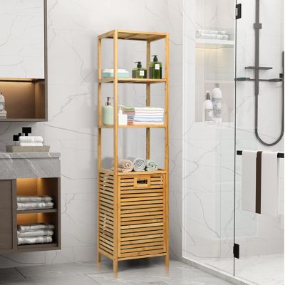 Meuble Colonne de Salle de Bain en Bamboo, Meuble de Rangement pour Salle de Bain, 40 x 33 x 160 cm, Naturel