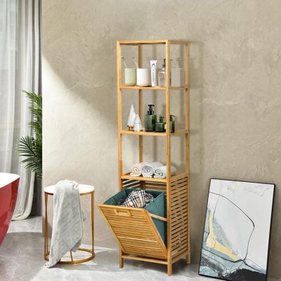 Meuble Colonne de Salle de Bain en Bamboo, Meuble de Rangement pour Salle de Bain, 40 x 33 x 160 cm, Naturel