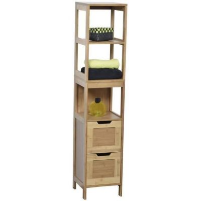 Meuble Colonne de salle de bain - en BAMBOU - 3 étagères et 2 tiroirs - Style exotique