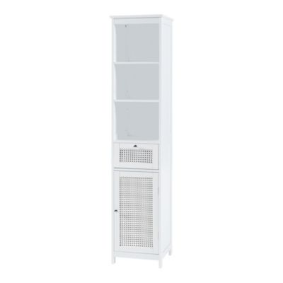 Meuble colonne de salle de bain Karlsoey MDF PVC effet rotin 161 x 35 x 32 cm blanc en.casa