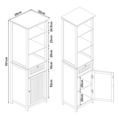 Meuble colonne de salle de bain Karlsoey MDF PVC effet rotin 161 x 35 x 32 cm blanc en.casa