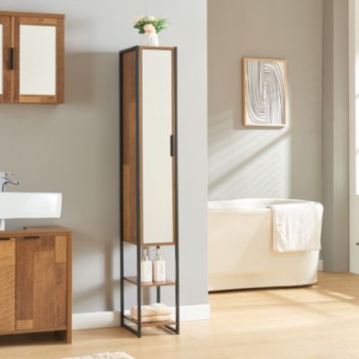 Meuble colonne de salle de bain Namsskogan 160 x 24 x 30 cm effet noyer noir en.casa