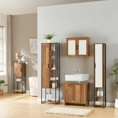 Meuble colonne de salle de bain Namsskogan 165 x 43 x 30 cm effet noyer noir en.casa