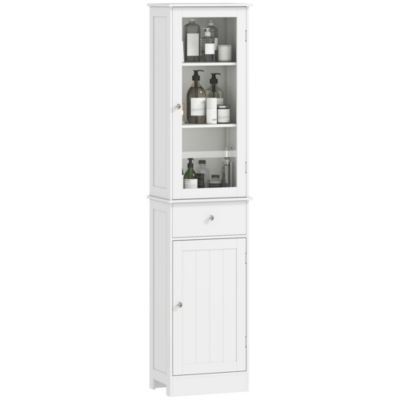 Meuble colonne de salle de bain placard porte acrylique 2 étagères placard porte 1 étagère tiroir MDF blanc