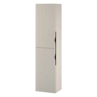 Meuble colonne de salle de bain strié H 160 cm beige cachemire mat à suspendre - Tirso