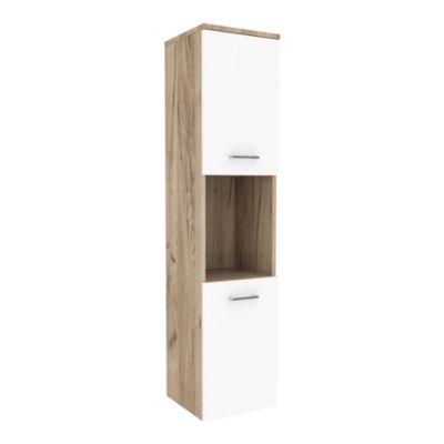 Meuble colonne de salle de bain suspendu Krildihana 131 x 30 x 30 cm effet chêne blanc argent en.casa