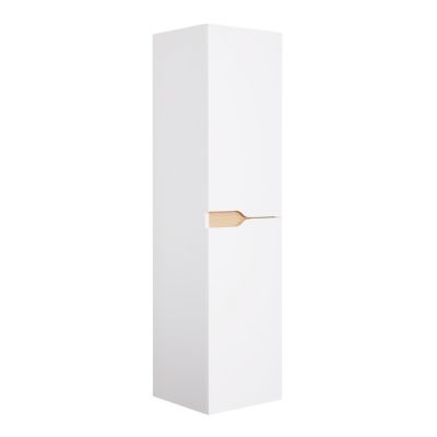 Colonne De Rangement Salle De Bain TOMI 2 Portes 4 Niches - Finition Hêtre Et Blanc - Dimensions 20x20x170 Cm - Gain De Place
