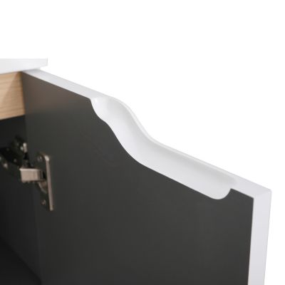 Meuble colonne de salle de bains 2 portes l.30 x H.120 x P.30 cm, blanc mat et bois, Tolima