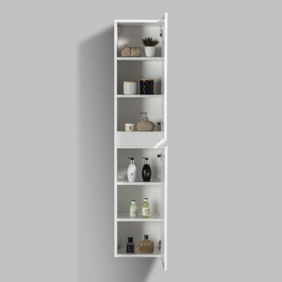 Meuble Colonne Design salle de bain, Armoire à droite murale étagères, 50x28,8x88cm, ALICE Blanc mat, armoire à droite