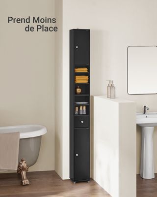 Meuble Colonne Fine Salle d Bain Armoire Rangemen étoite, Noir,BZR34-SCH, SoBuy