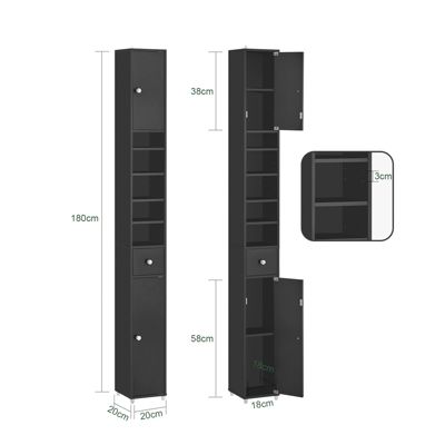 Meuble Colonne Fine Salle d Bain Armoire Rangemen étoite, Noir,BZR34-SCH, SoBuy