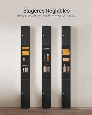 Meuble Colonne Fine Salle d Bain Armoire Rangemen étoite, Noir,BZR34-SCH, SoBuy