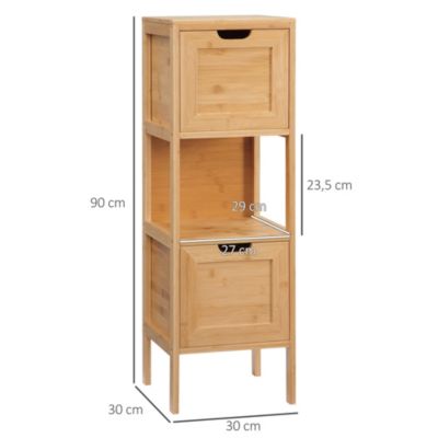 Meuble colonne rangement salle de bain bambou design cosy naturel 2 tiroirs niche H. 90 cm