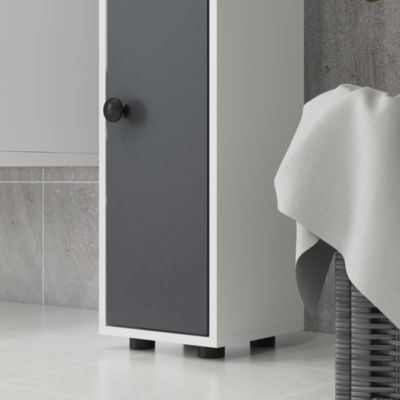 Meuble colonne salle de bain 2 portes 2 étagères 4 niches tiroir poignées métal noir gris