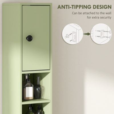 Meuble colonne salle de bain 2 portes 2 étagères 4 niches tiroir poignées métal noir vert